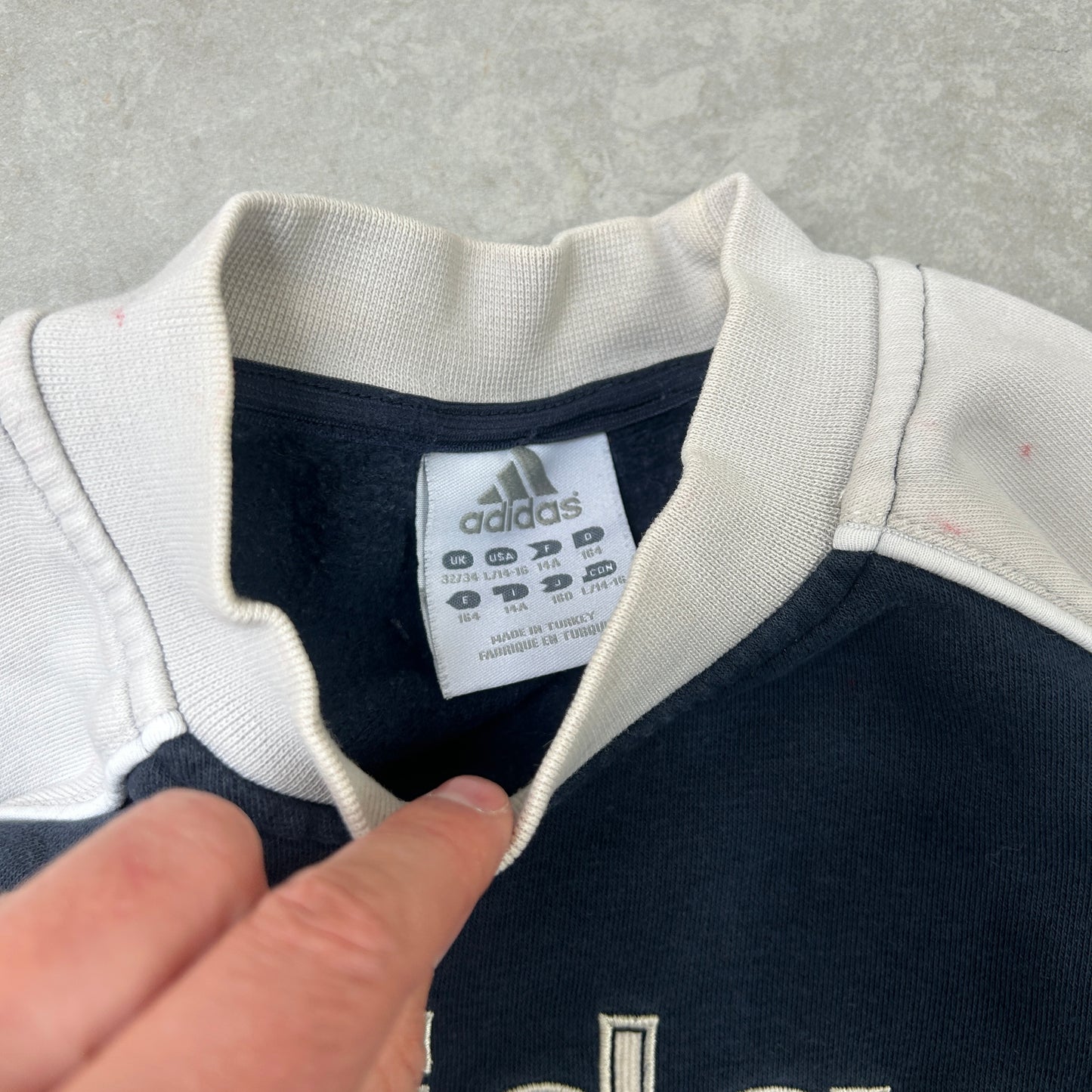 Vintage Adidas Navy White Spellout Sweatshirt - S