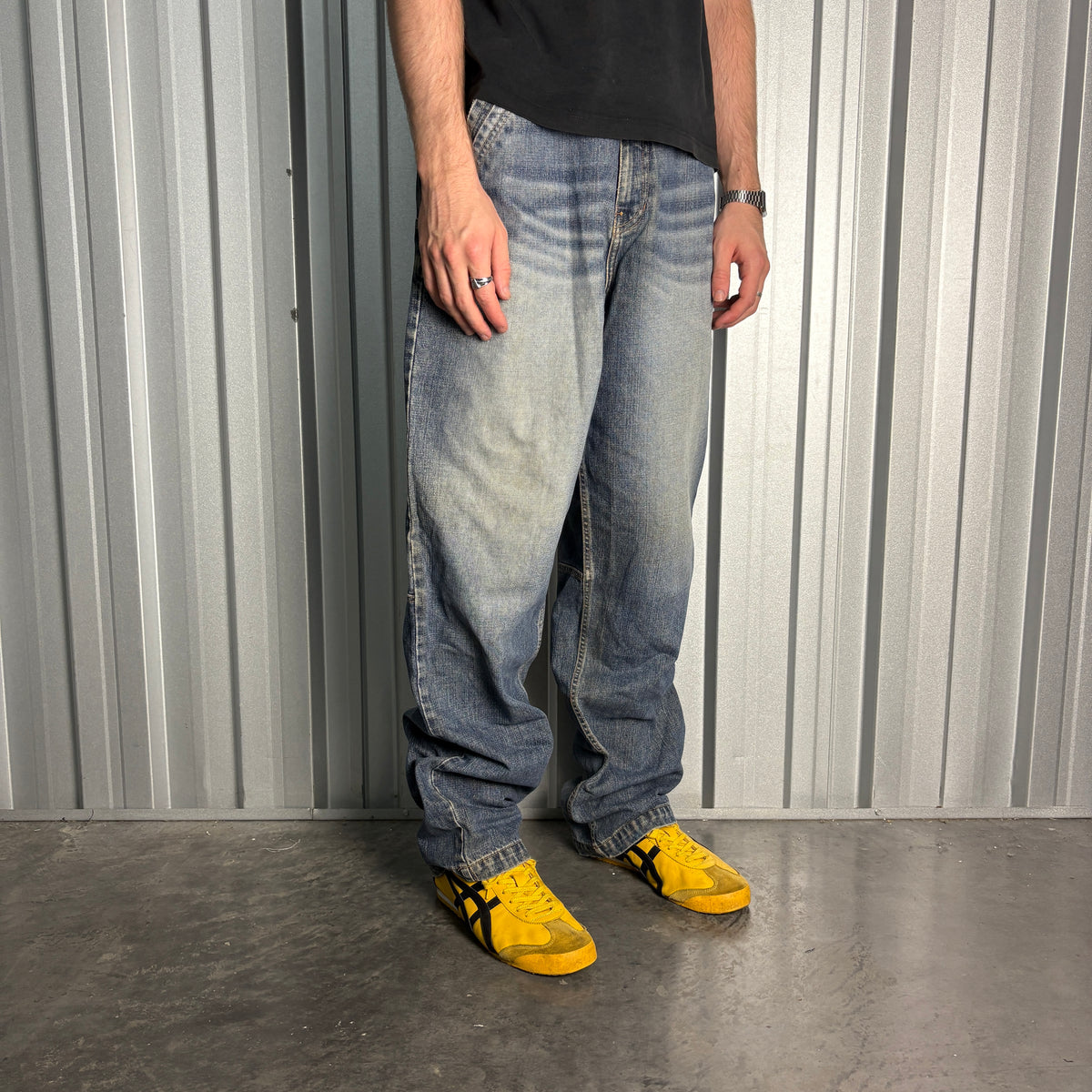 Majah Flavah Blue Embroidered Japanese Denim Hip Hop Y2K Baggy Jeans - 38L