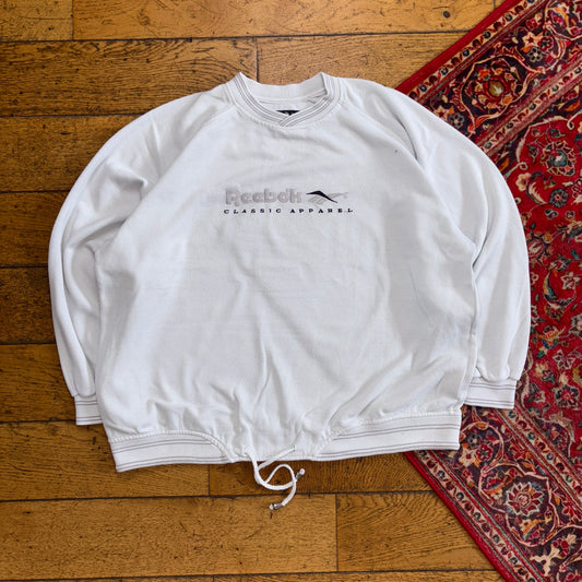 Vintage 90s Reebok White Boxy Embroidered Sweatshirt - L