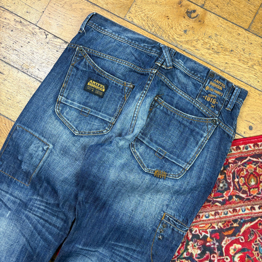 Vintage Artful Dodger Blue Embroidered Y2K Hip Hop Baggy Jeans - 36
