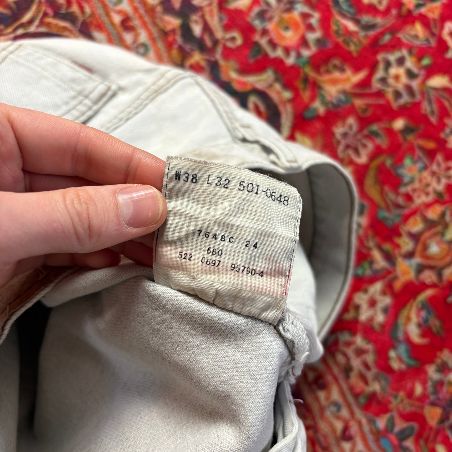 Vintage Levis 501 Straight White Light Blue Denim Jeans - 36R