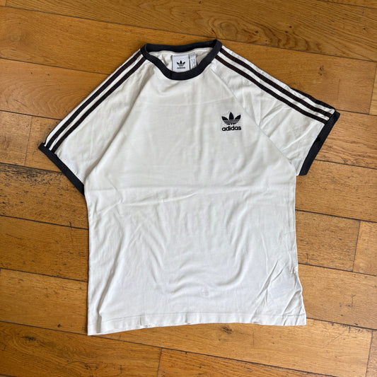 Vintage Adidas White Stripe Graphic T-Shirt - S