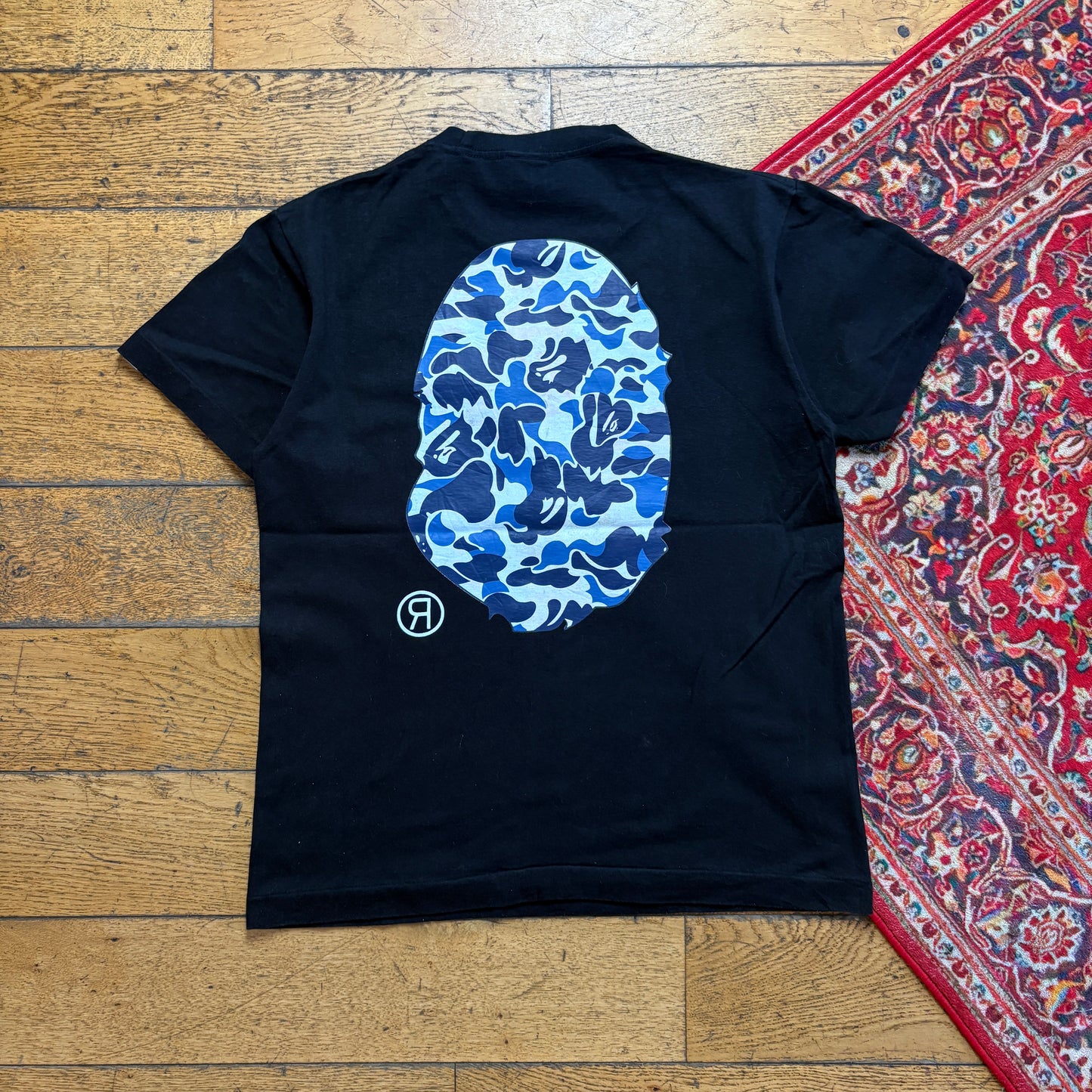Vintage Bape Black Blue Camo Graphic T-Shirt - S
