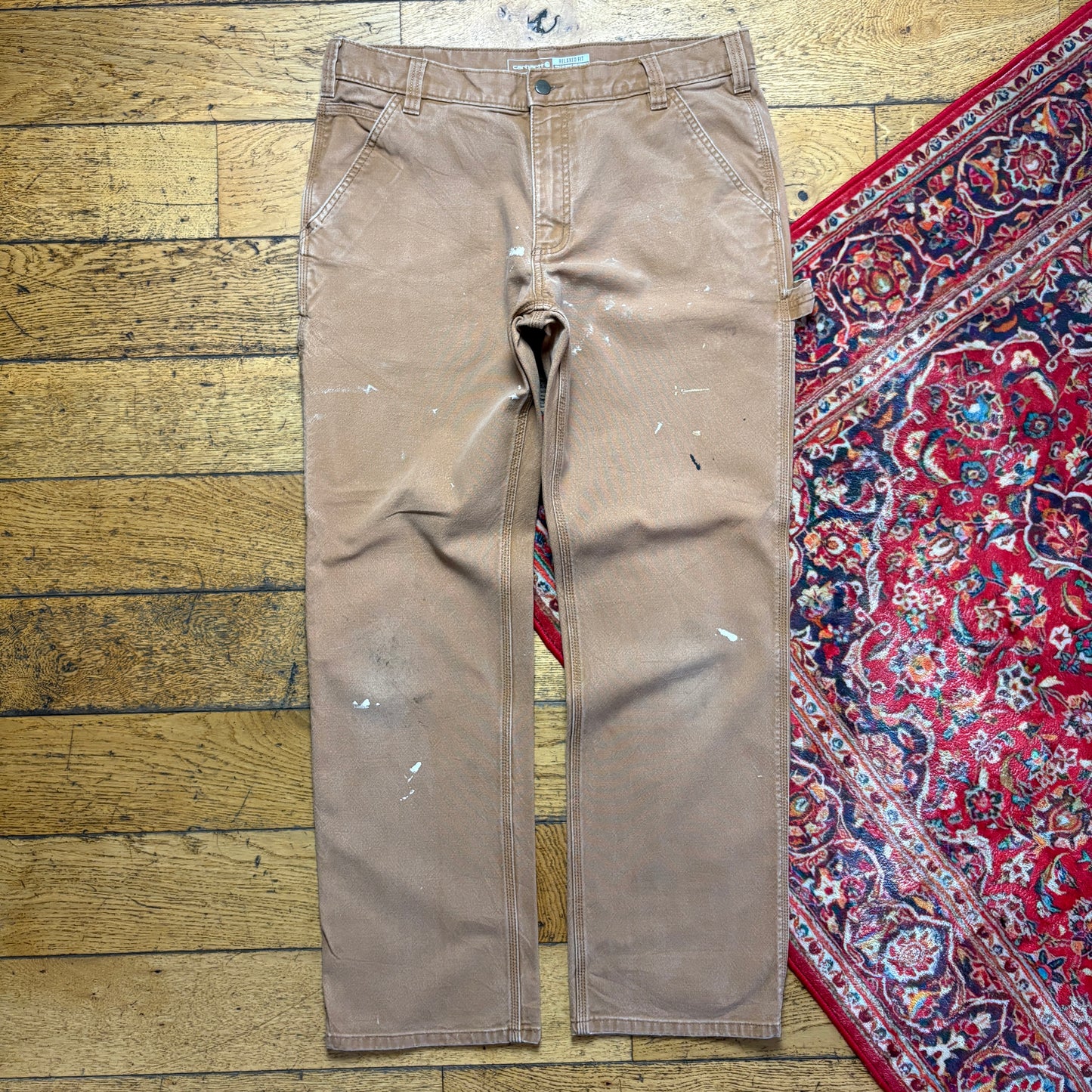 Vintage Carhartt Workwear Carpenter Brown Baggy Trousers - 35R