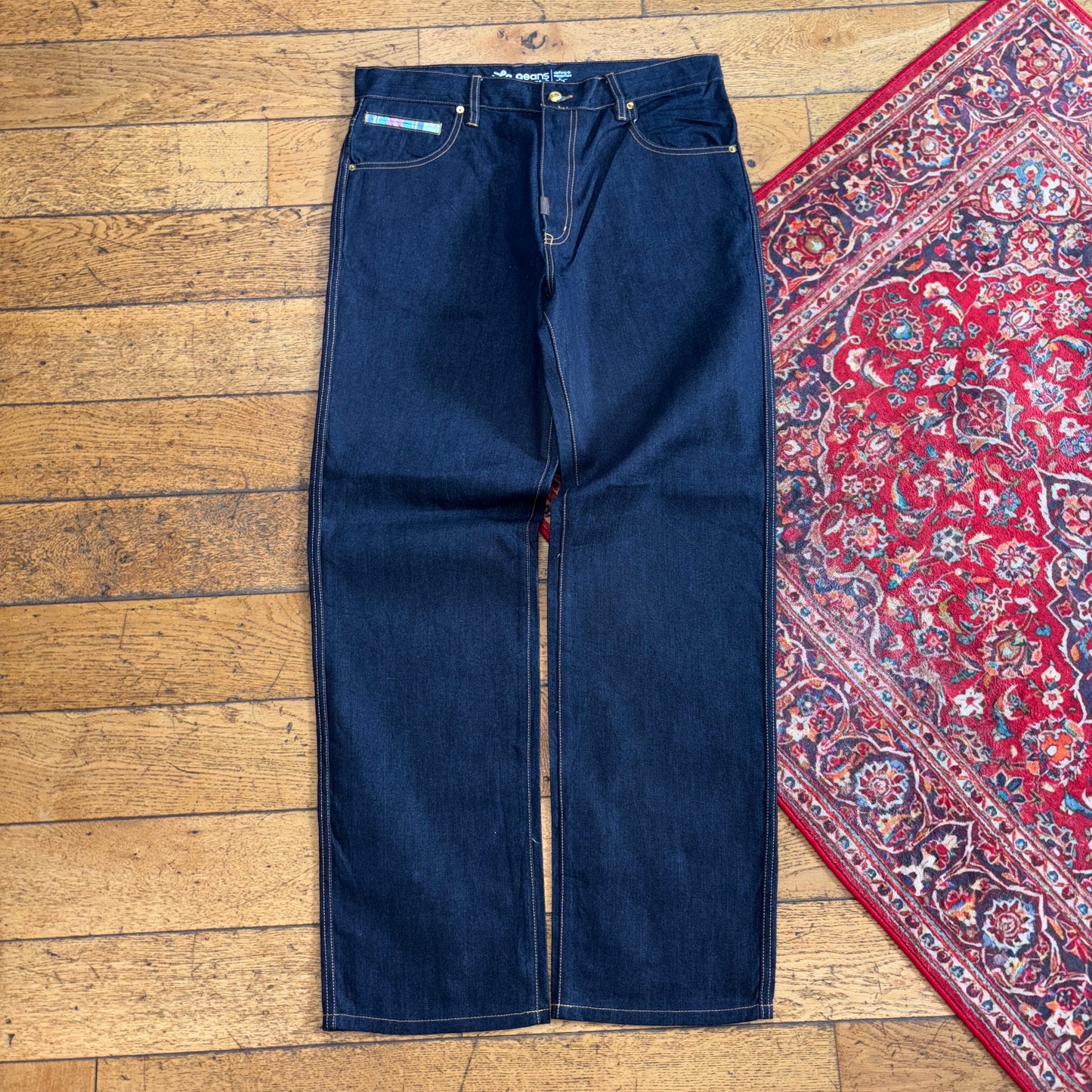 Vintage LN Genes LNG Blue Embroidered Y2K Hip Hop Baggy Jeans - 38L