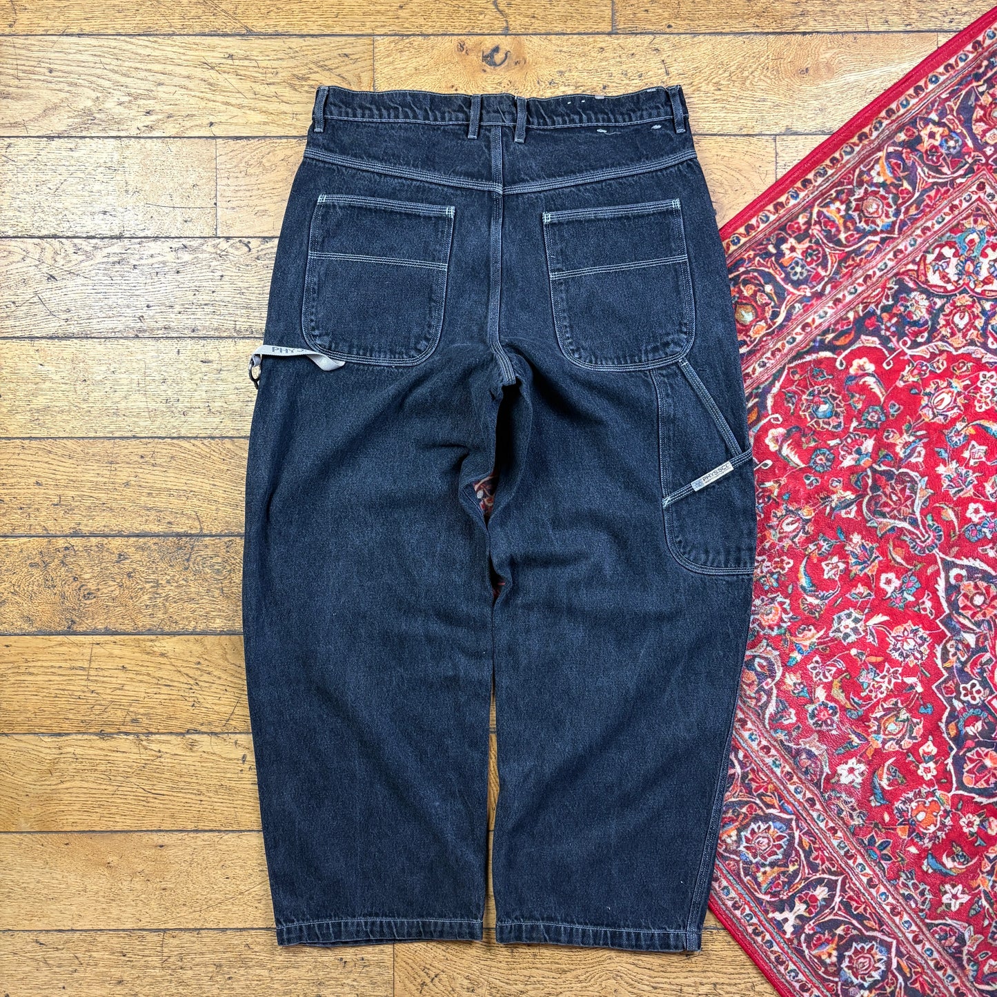 Vintage Black Embroidered Y2K Hip Hop Baggy Jeans - 40