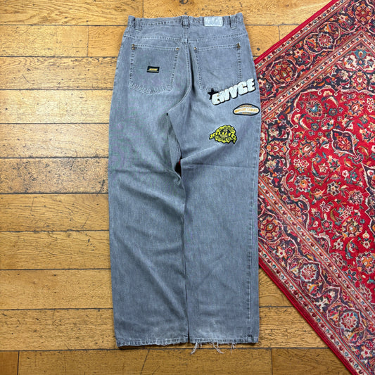 Vintage Enyce Grey Embroidered Y2K Hip Hop Baggy Jeans - 34