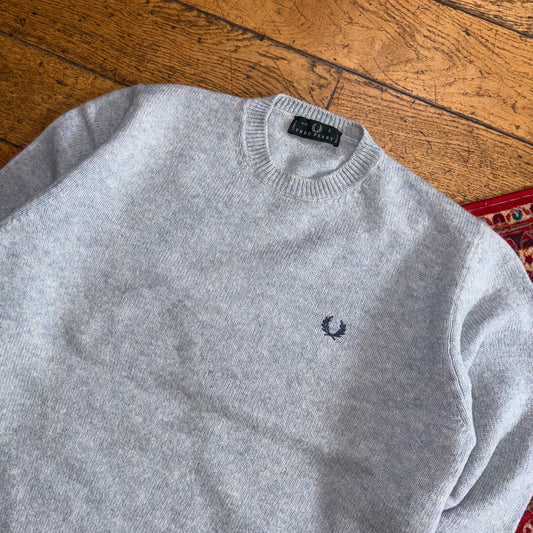 Vintage Fred Perry Blue Wool Chunky Knit Jumper - L