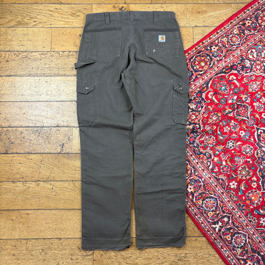 Vintage Carhartt Brown Double Knee Cargo Workwear Carpenter Baggy Trousers - 34
