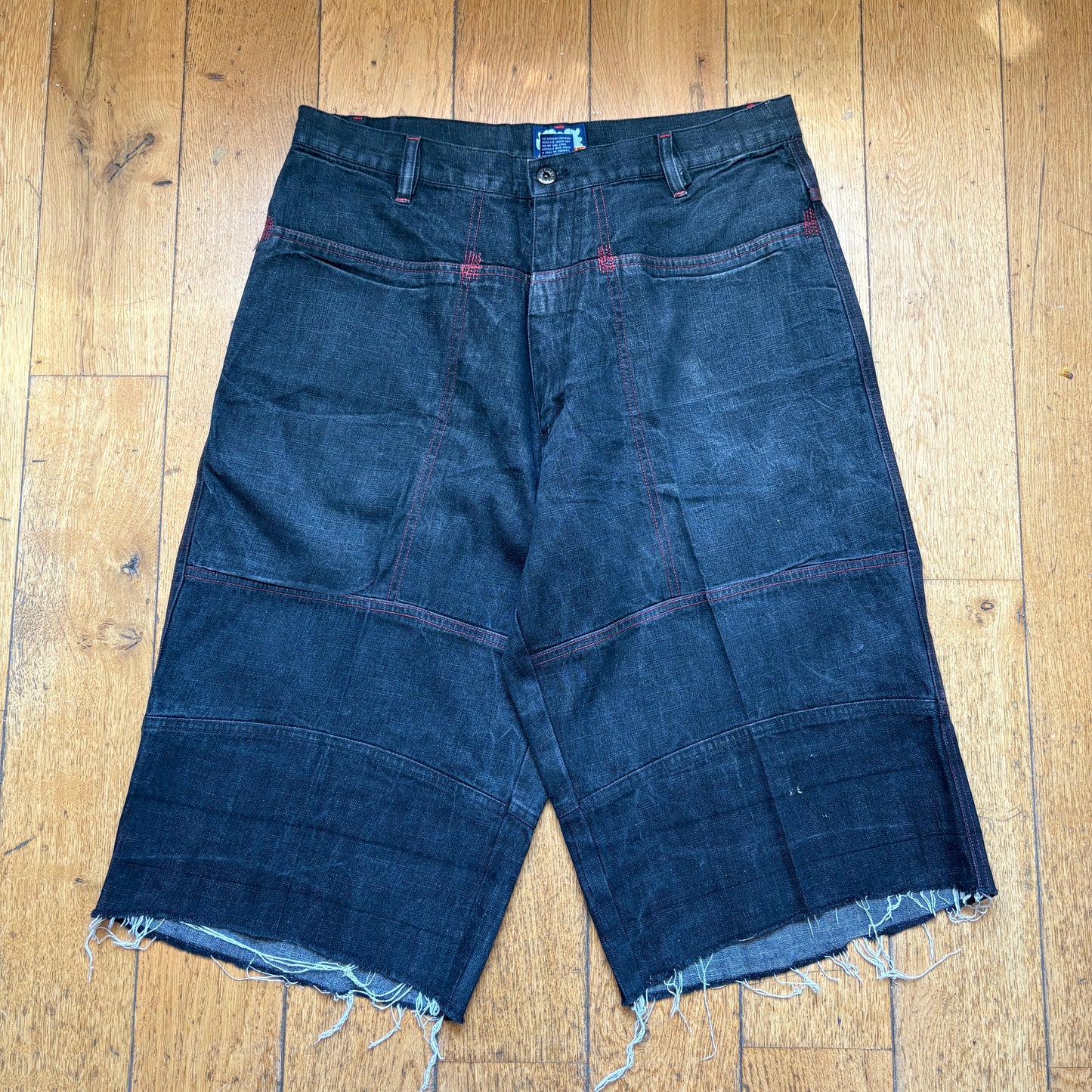 Vintage Embroidered Hip Hop Baggy Black Shorts Jorts - 36