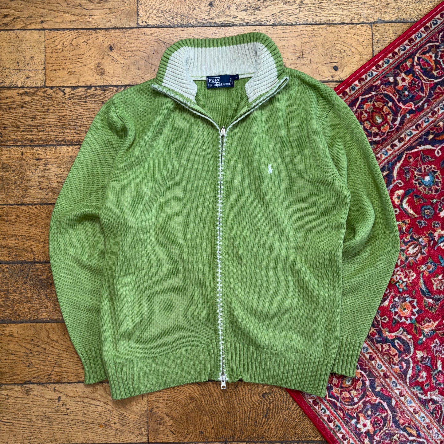 Vintage Ralph Lauren Green Zip Knit Jumper - M