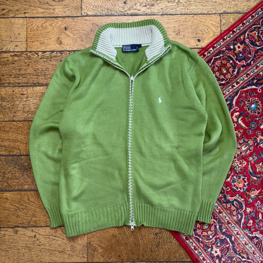 Vintage Ralph Lauren Green Zip Knit Jumper - M