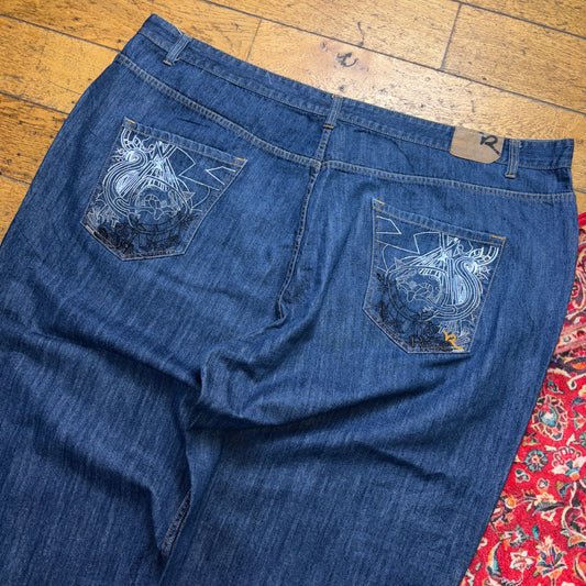 Vintage Rocawear Blue Embroidered Y2K Hip Hop Baggy Jeans - 56S
