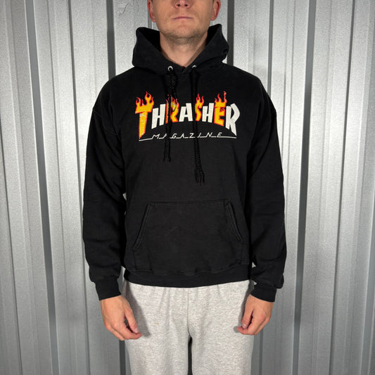 Thrasher Black Skate Flames Hoodie Sweatshirt - M
