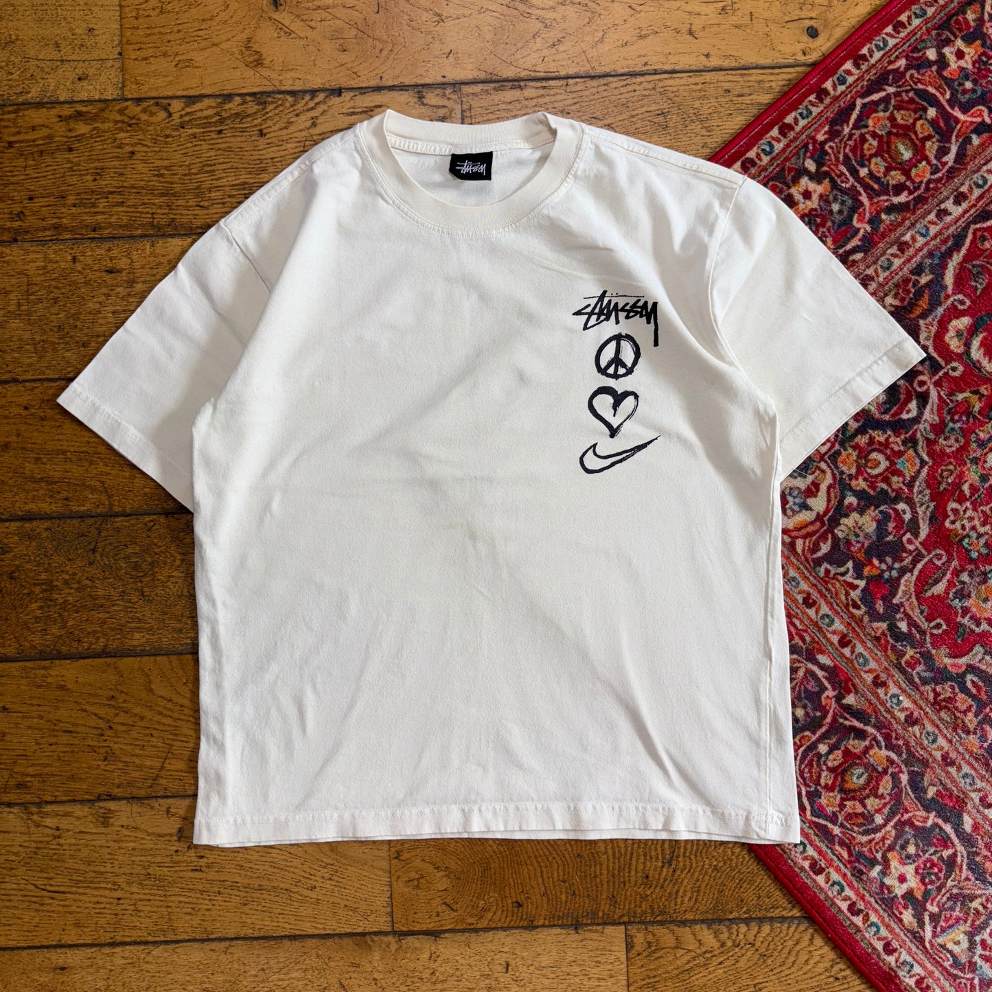 Vintage Stussy X Nike Cream Graphic T-Shirt - S