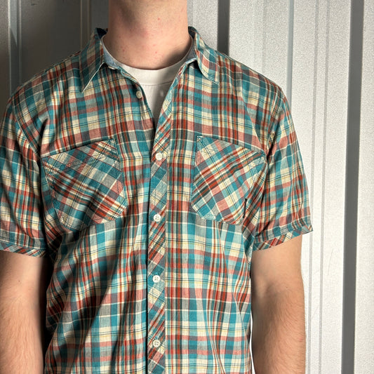 Vintage Quiksilver Blue Check Plaid Short Sleeve Surfwear Shirt - M