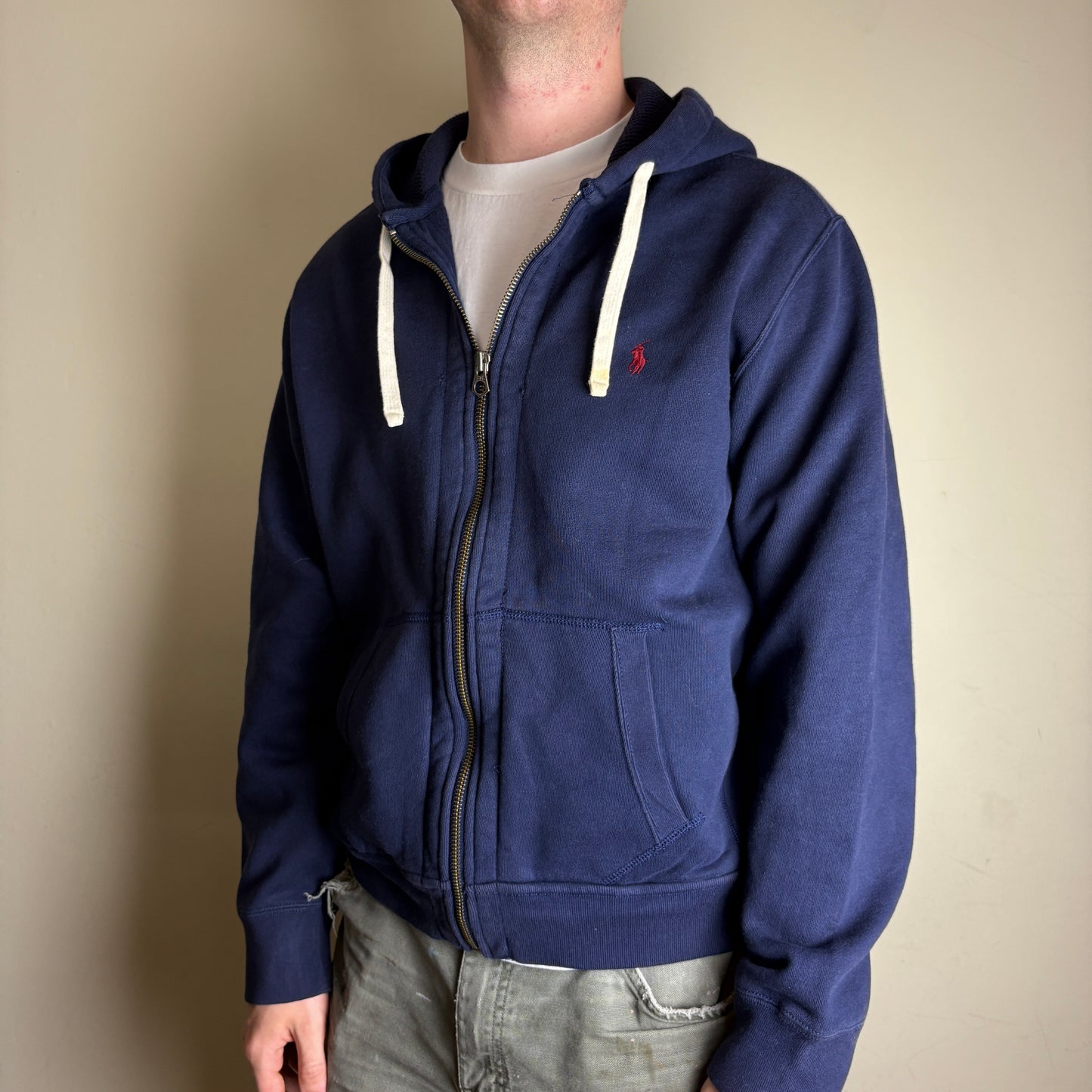 Vintage Ralph Lauren Navy Zip Hoodie Embroidered Sweatshirt - L