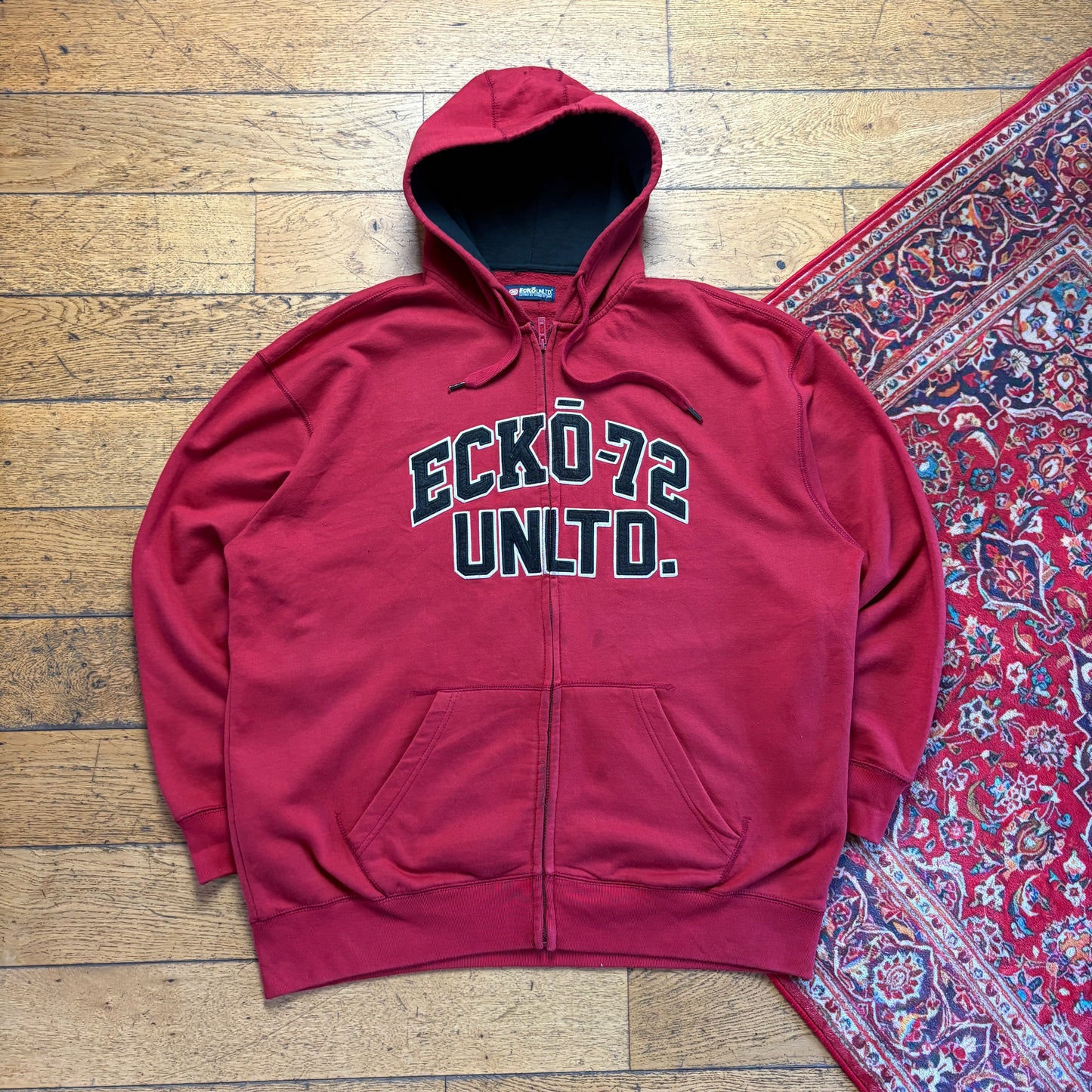 Vintage Ecko Unltd Red Hip Hop Zip Hoodie Embroidered Sweatshirt - 3XL