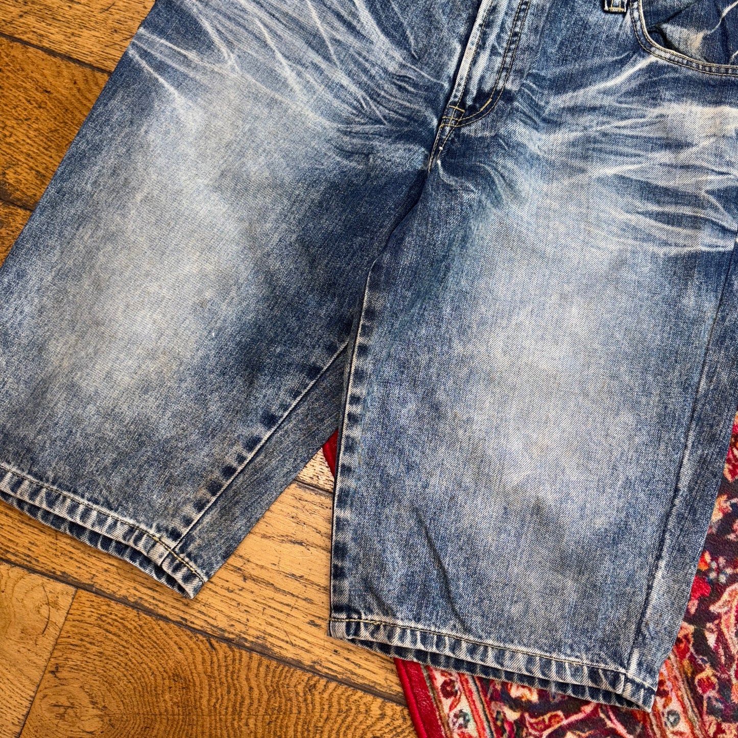 Vintage Jizo Embroidered Japanese Hip Hop Blue Shorts Jorts - 32