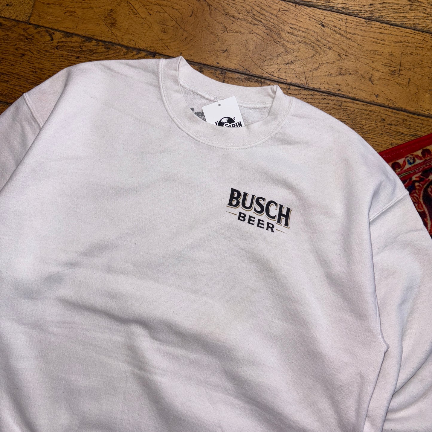 Vintage Busch Beer Fish White Graphic Sweatshirt - L