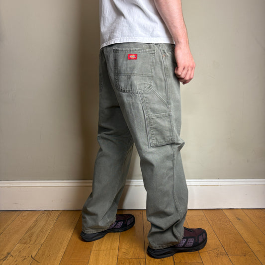 Vintage Dickies Green Khaki Workwear Carpenter Baggy Trousers - 36S