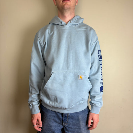 Vintage Carhartt Light Blue Hoodie Sweatshirt - L
