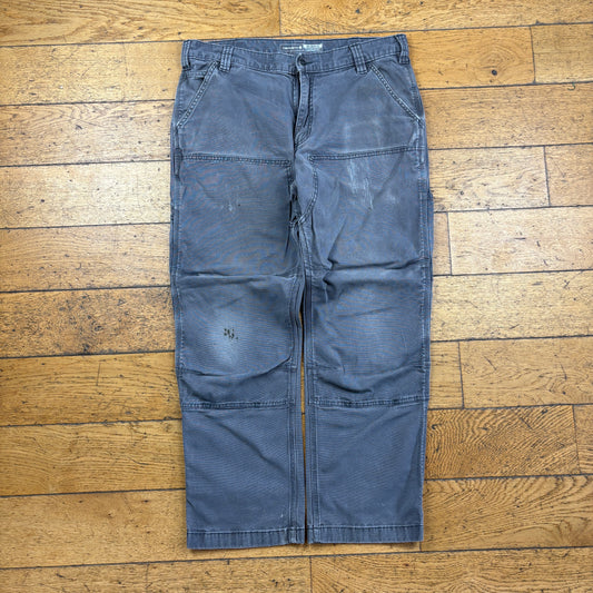 Vintage Carhartt Grey Double Knee Workwear Carpenter Baggy Trousers - 36