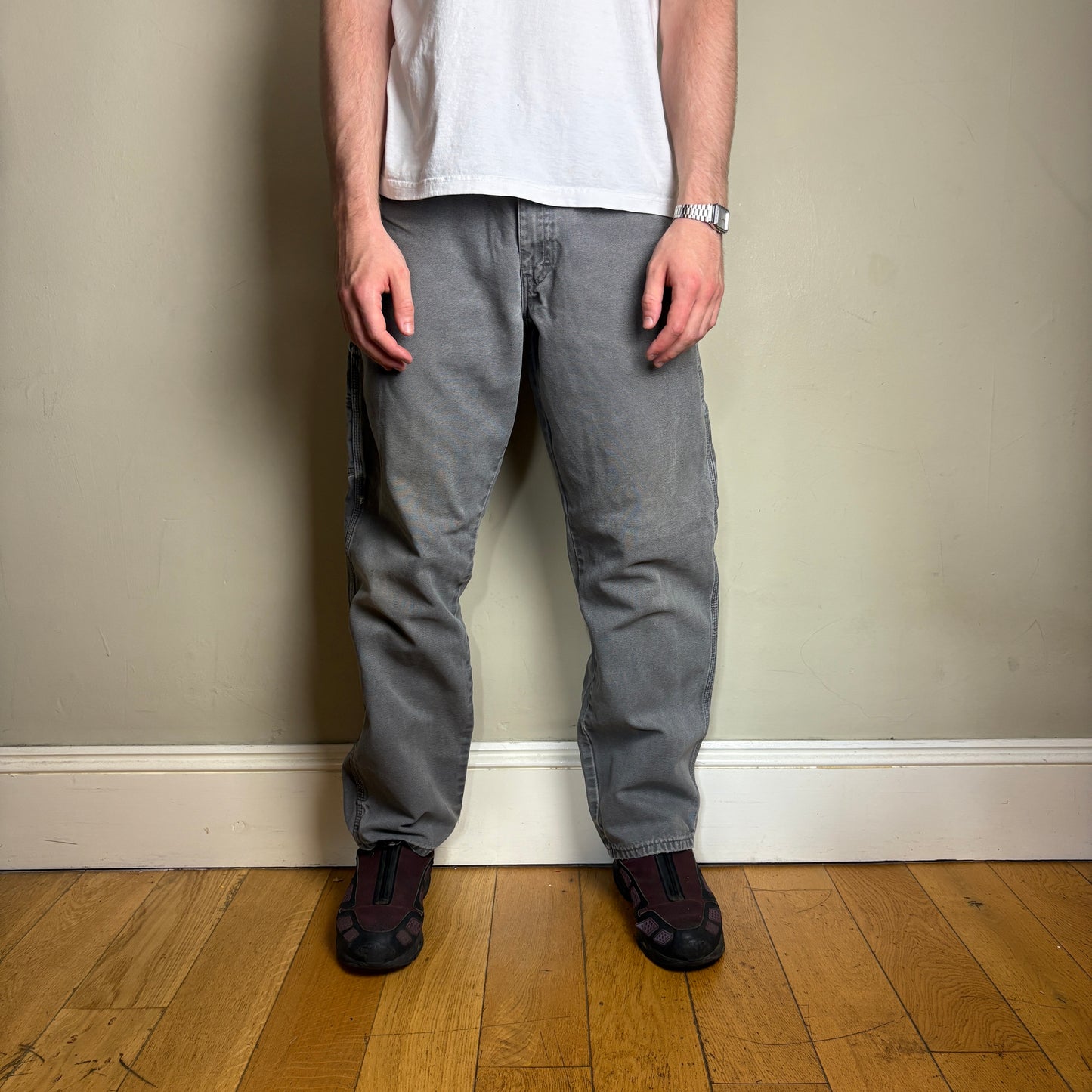Vintage Dickies Grey Workwear Carpenter Baggy Trousers - 34R