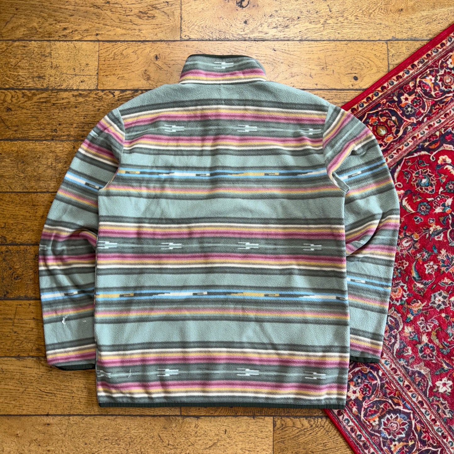 Vintage 90s Burton Green Stripe Fleece Synchilla Embroidered Sweatshirt - M