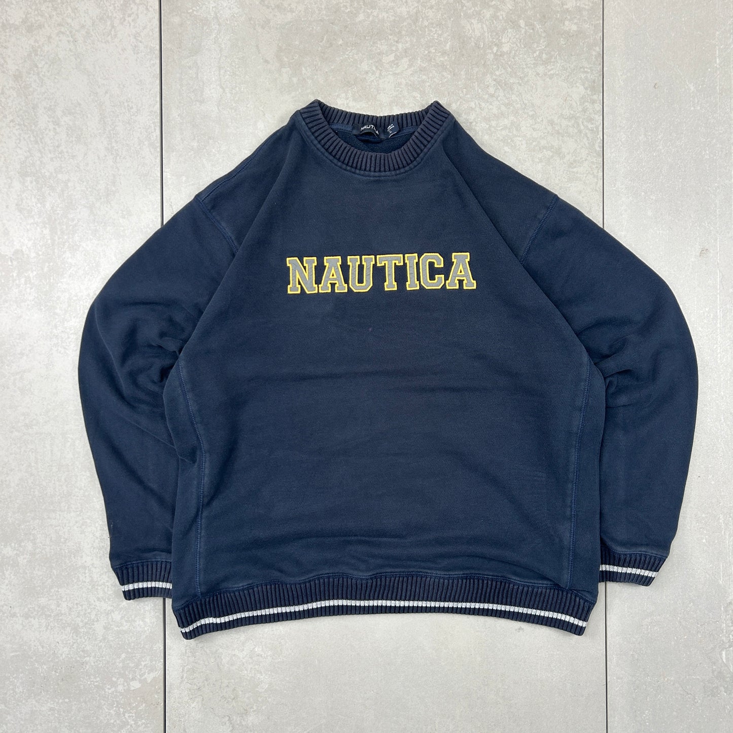Vintage Nautica Spellout Navy Embroidered Sweatshirt - L