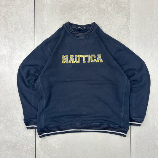 Vintage Nautica Spellout Navy Embroidered Sweatshirt - L