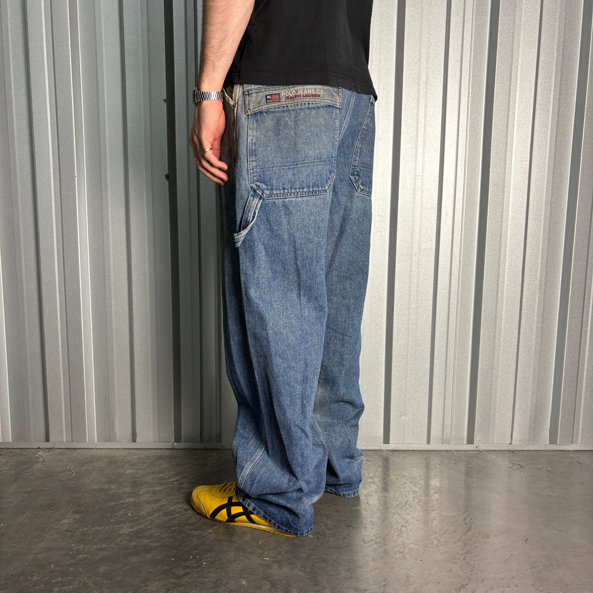 Ralph Lauren Polo Blue Embroidered Japanese Denim Hip Hop Y2K Baggy Jeans - 36R