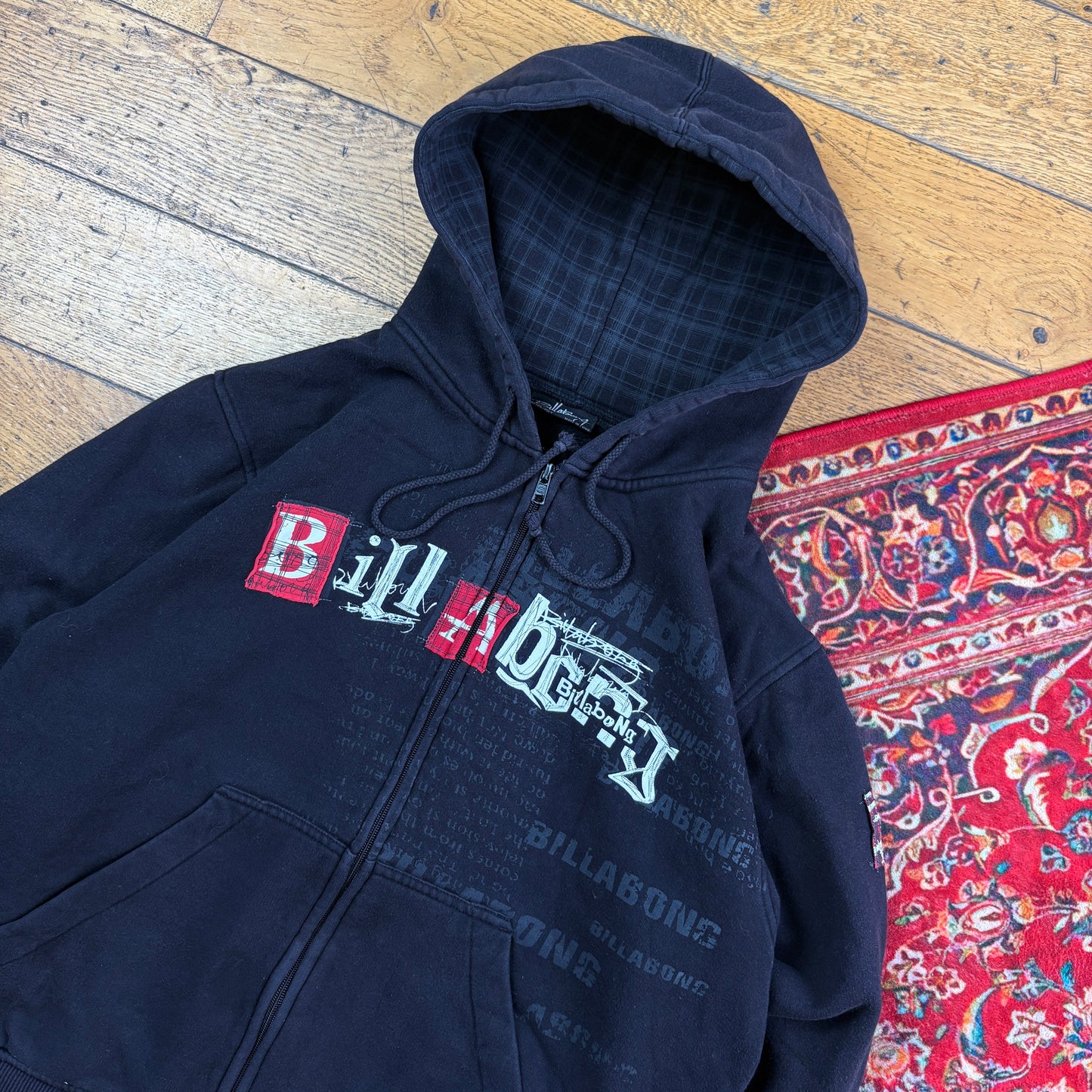 Vintage Billabong Black Surfwear Zip Hoodie Embroidered Sweatshirt - M