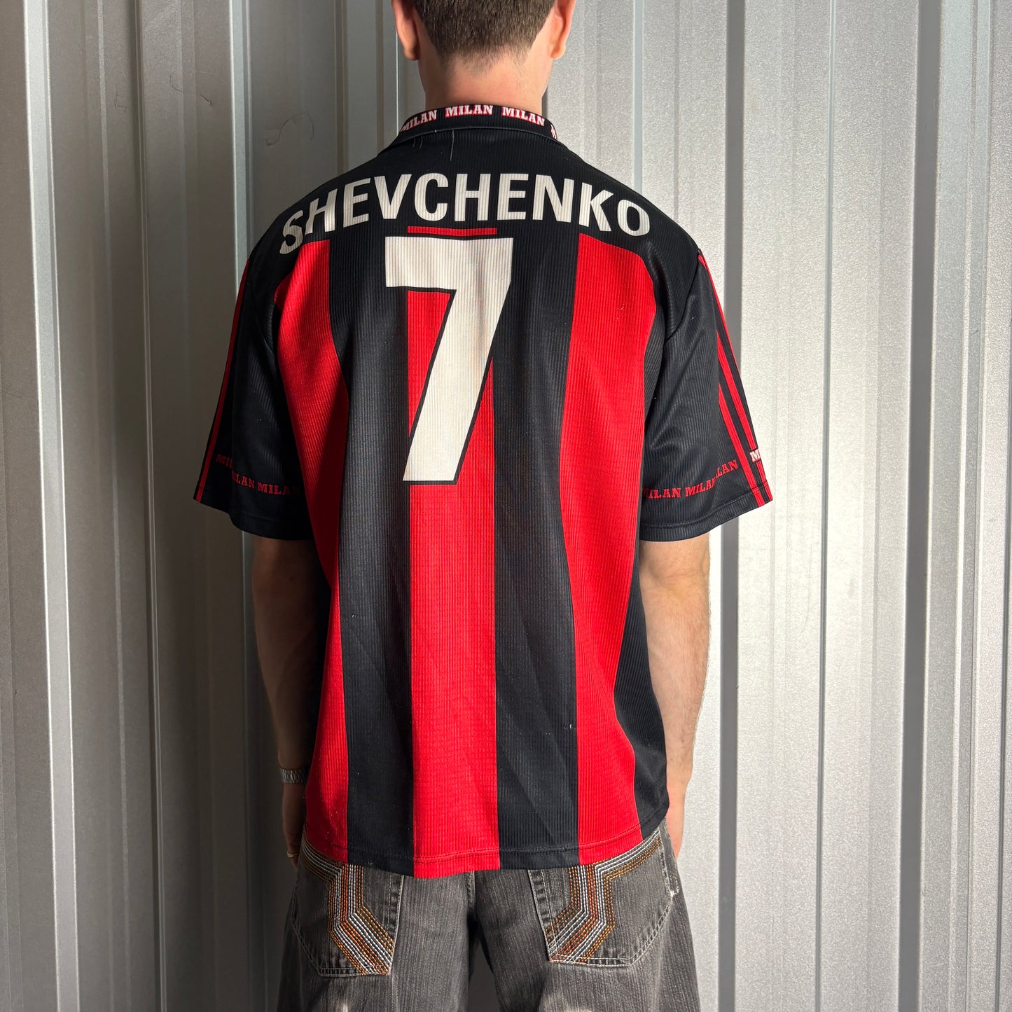 AC Milan Red Black Stripe Football Polo Shirt - XL