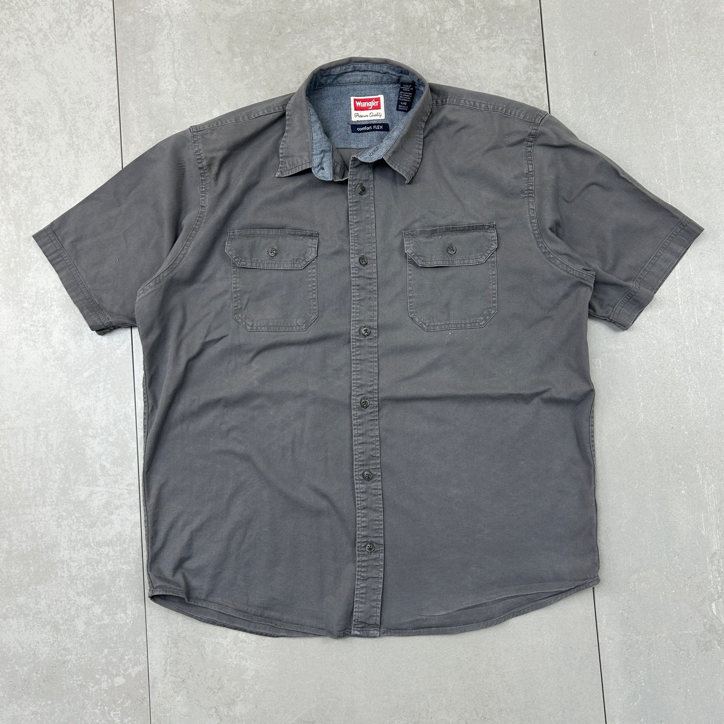 Vintage Wrangler Grey Short Sleeve Workwear Shirt - L