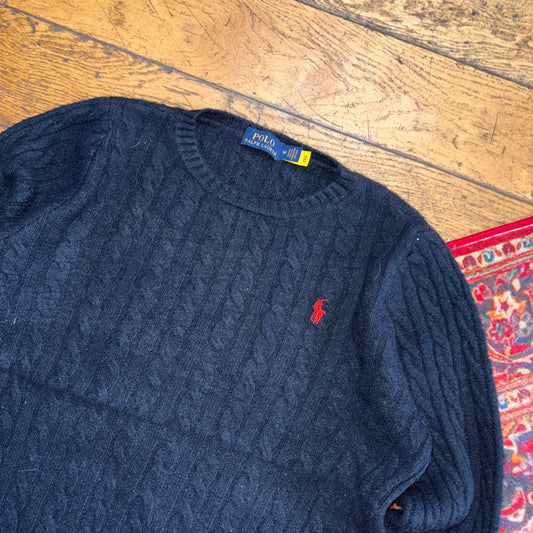 Vintage Ralph Lauren Navy Cable Knit Jumper - XS
