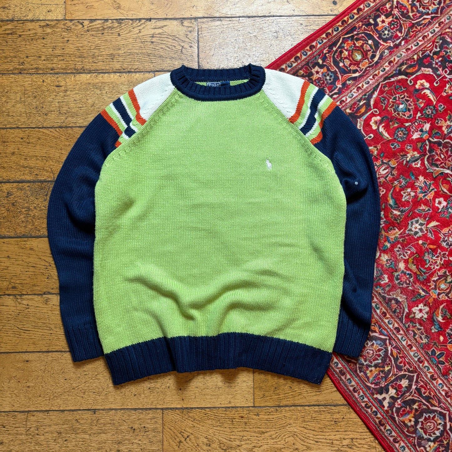 Vintage Ralph Lauren Green Navy Knit Jumper - M