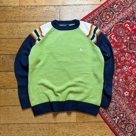 Vintage Ralph Lauren Green Navy Knit Jumper - M