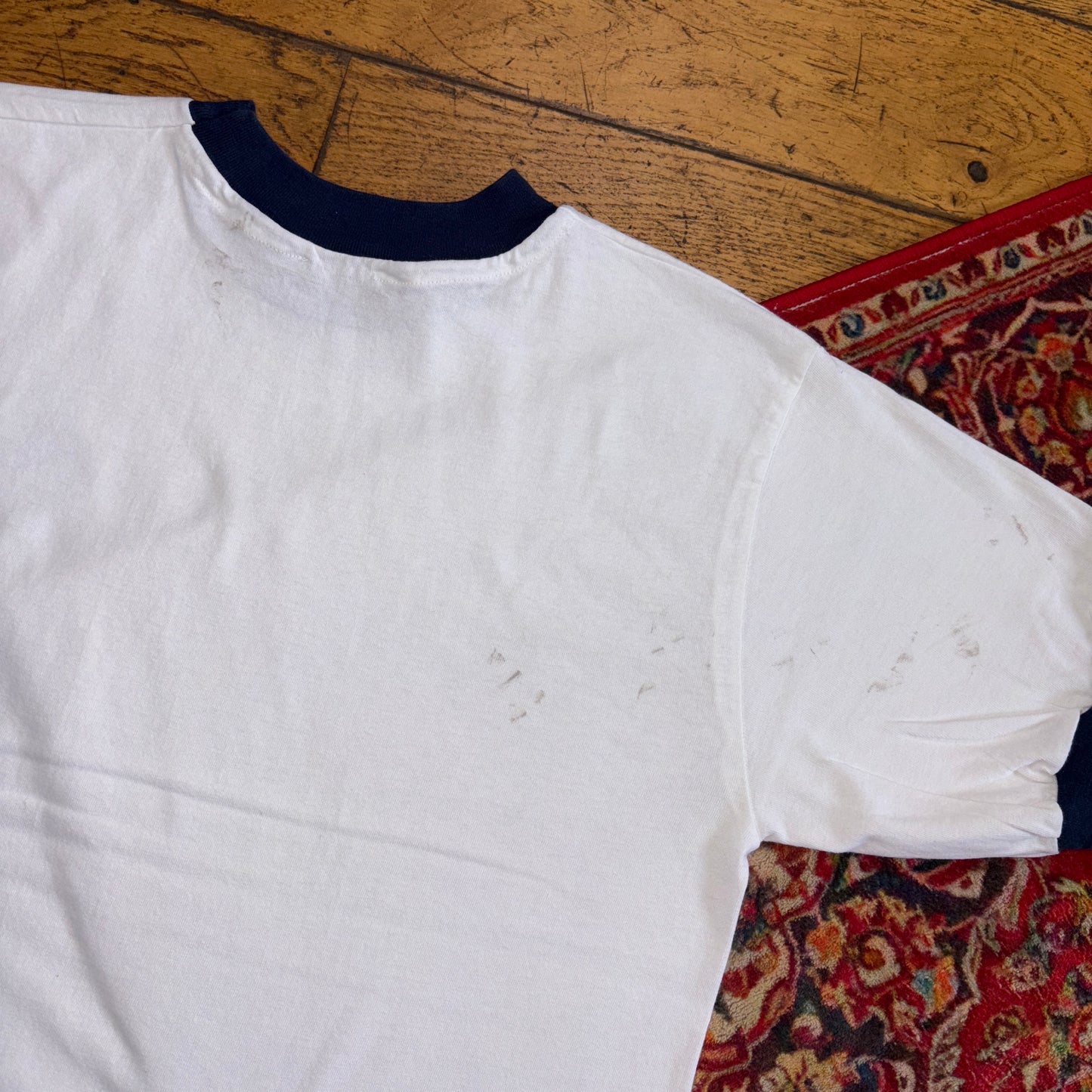 Vintage 70s White Ringer US Navy Single Stitch Graphic T-Shirt - S