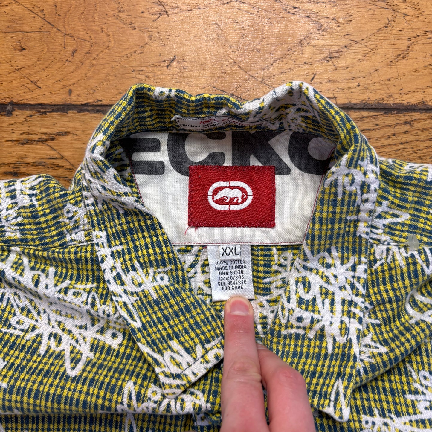 Vintage Ecko Unltd Green Pattern Short Sleeve Hip Hop Shirt - 2XL