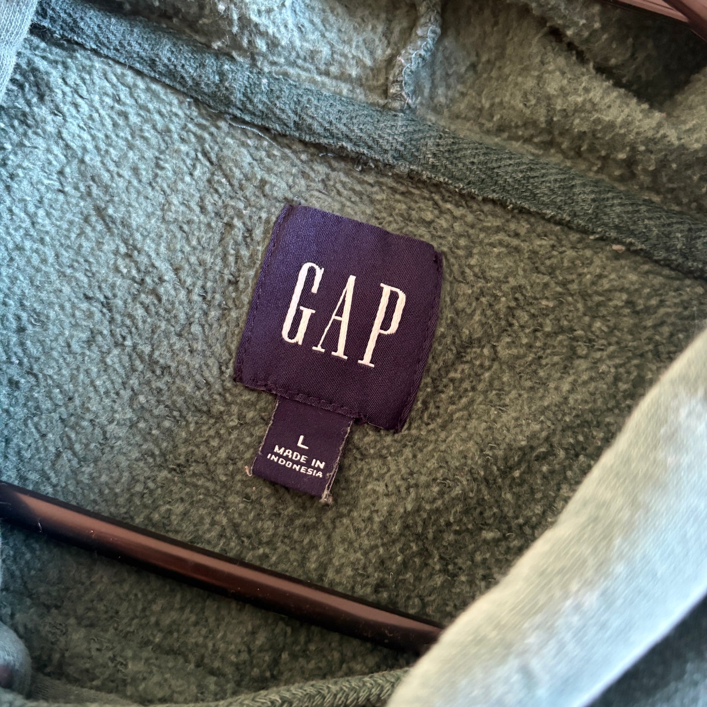 Vintage Gap Green Spellout Embroidered Hoodie Sweatshirt - L