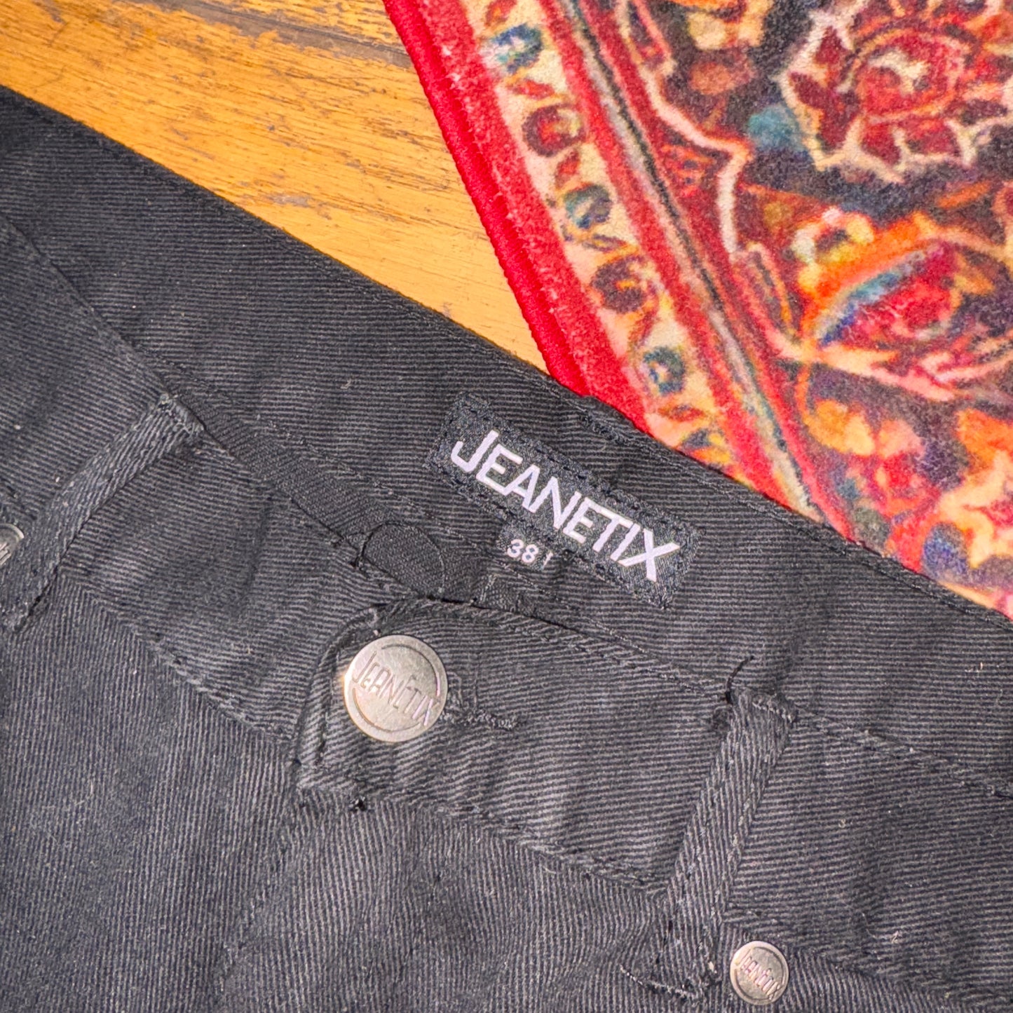 Vintage Black Embroidered Y2K Hip Hop Baggy Jeans - 38R