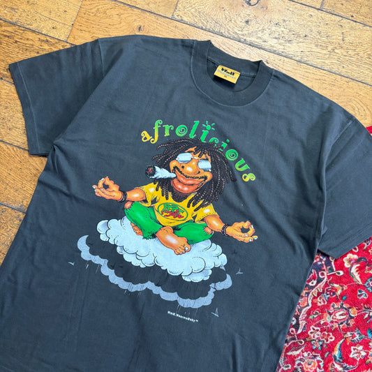Vintage Afrolicious Black Weed Funny Stoner Graphic T-Shirt - L