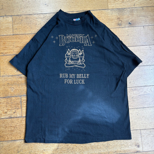 Vintage 90s Funny Buddha Single Stitch Black Graphic T-Shirt - XL
