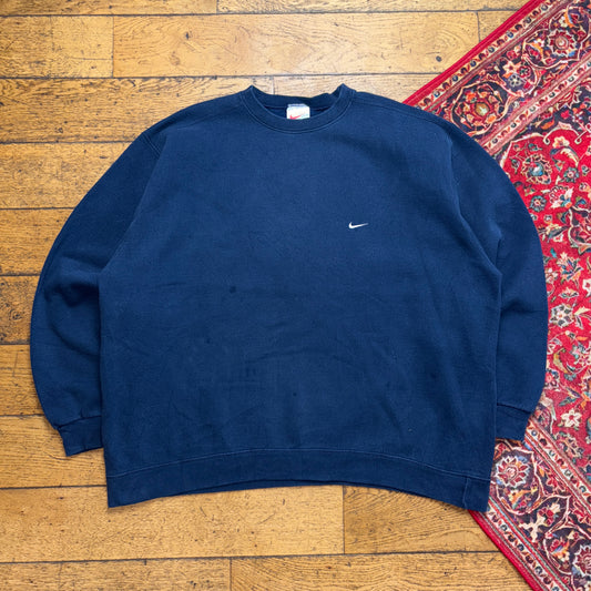 Vintage 90s Nike Swoosh Navy Embroidered Sweatshirt - 2XL