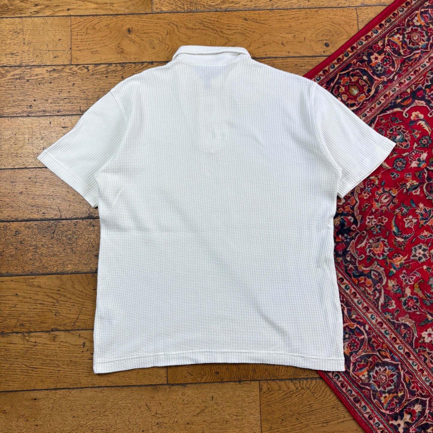 Vintage Ellesse White Waffle Polo T Shirt - L