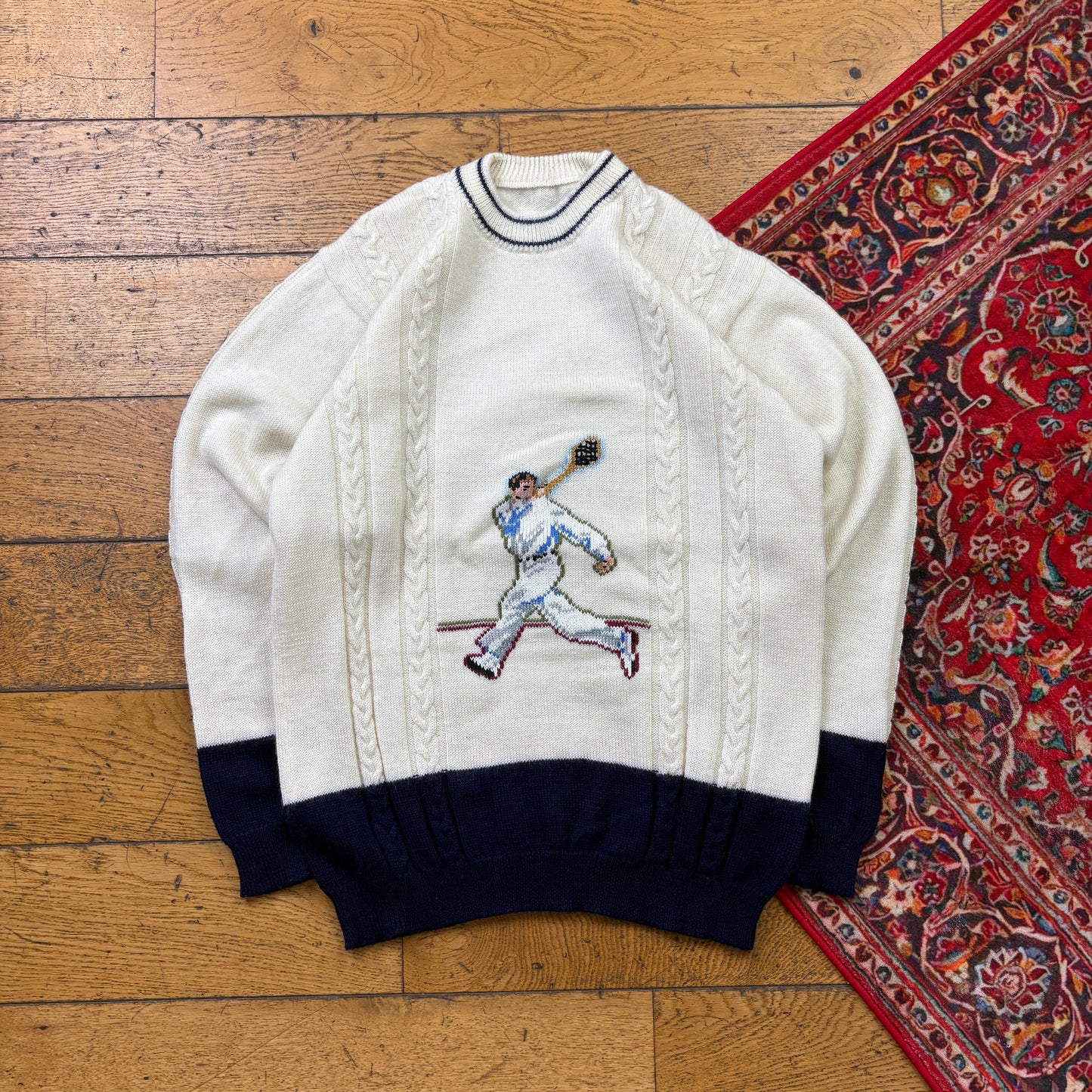 Vintage Embroidered Cream Cable Chunky Knit Jumper - XS