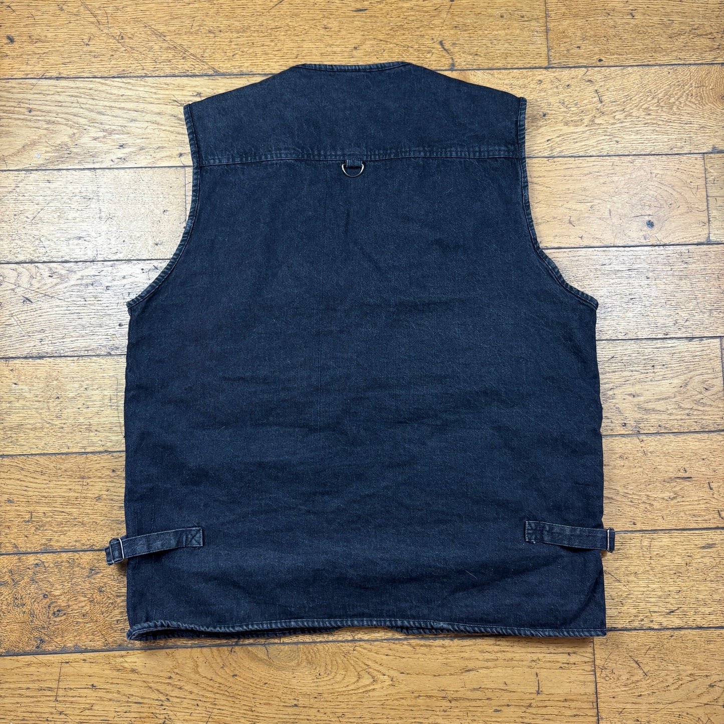 Vintage Black Denim Hunting Fishing Gilet Vest - XL