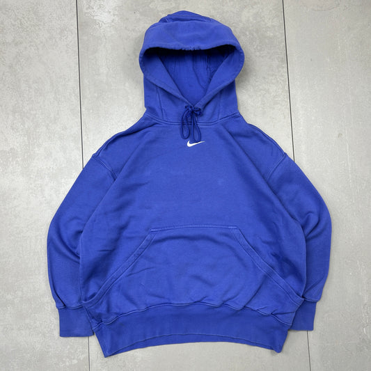 Vintage Nike Blue Centre Swoosh Embroidered Hoodie Sweatshirt - L
