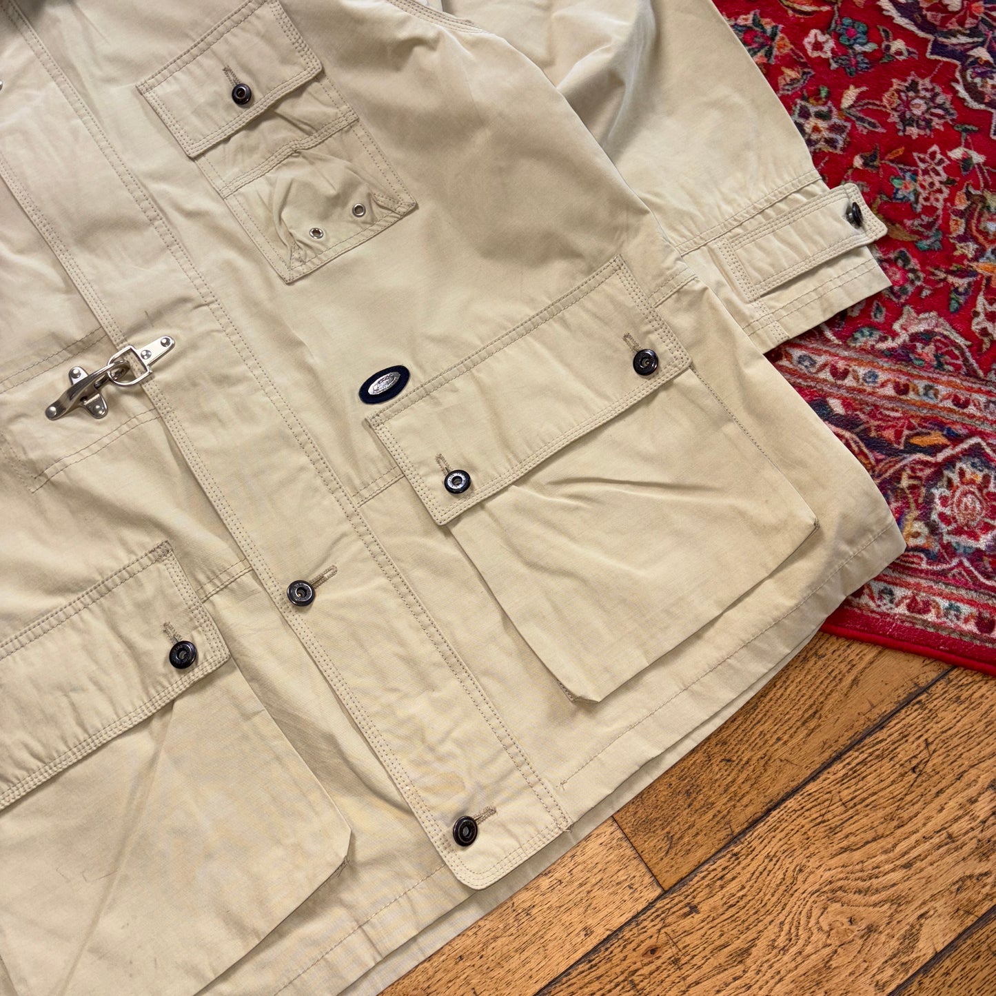 Vintage Cotton Industries Cream Fireman Clasp Trench Coat Jacket - XL
